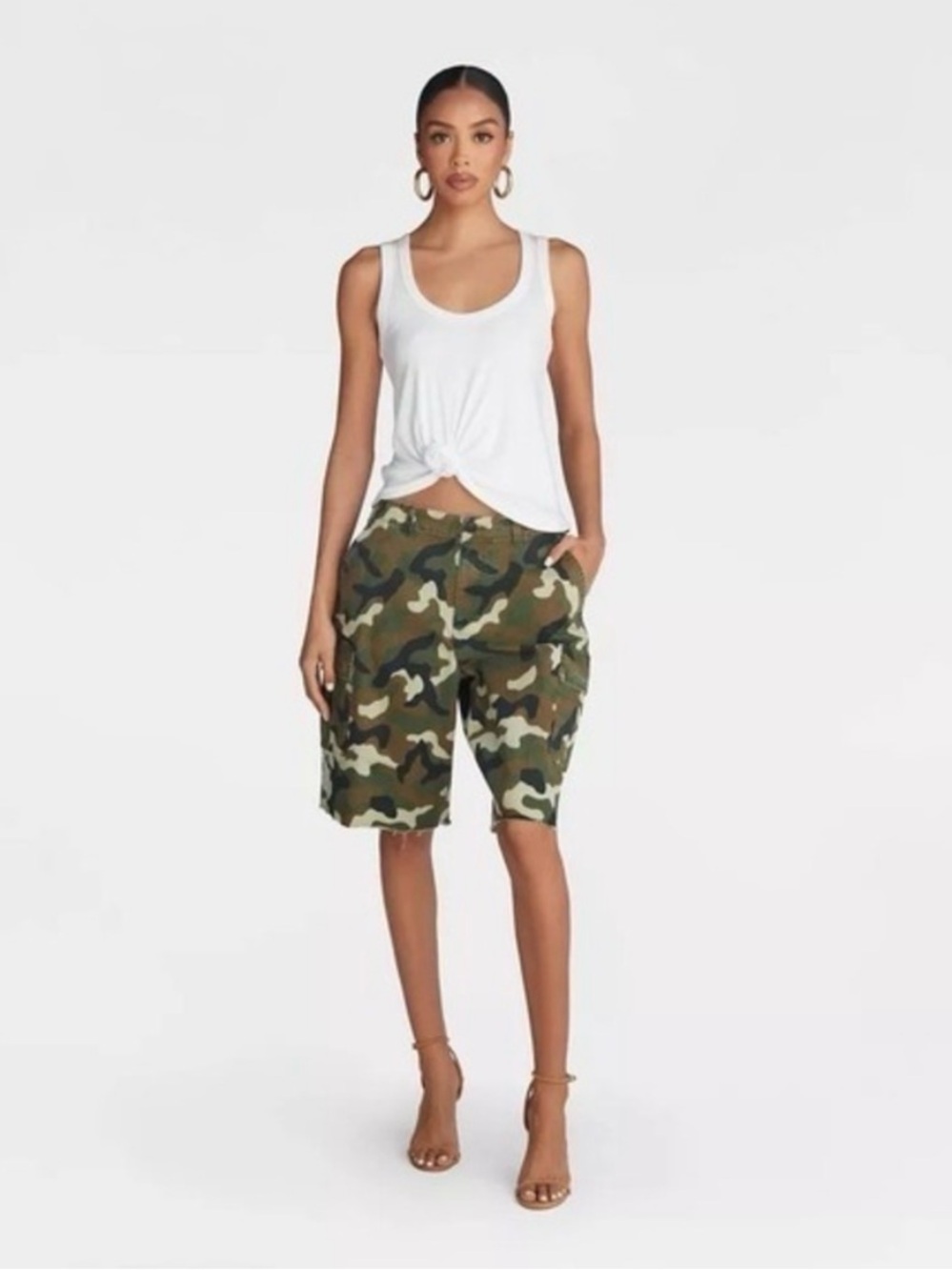KBB KAHLANA Mid Rise Camo  Cargo Shorts - Green Camo - Picture 2 of 7